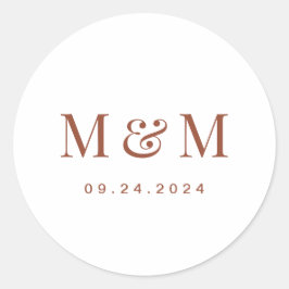 Terracotta & Witte Monogram Typografie Trouwdag Ronde Sticker
