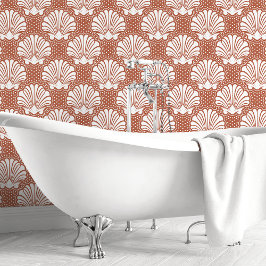 Terracotta & Witte Schelp Behang
