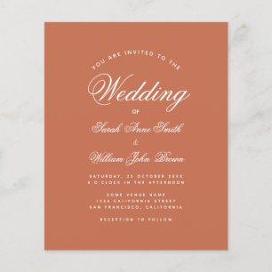 Terracotta witte script budget trouwkaart