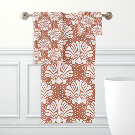 Terracotta & Witte Zeeschelp Bad Handdoek