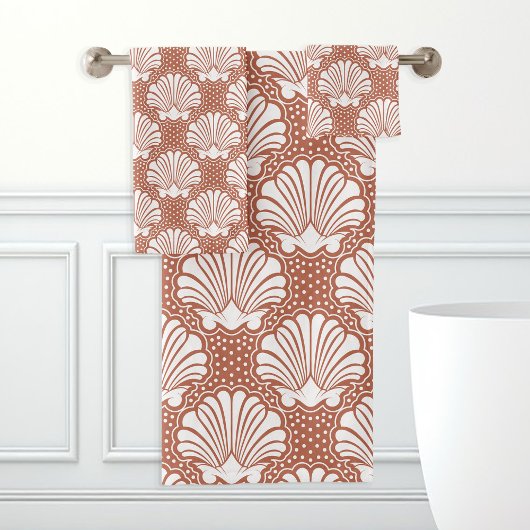 Terracotta & Witte Zeeschelp Bad Handdoek