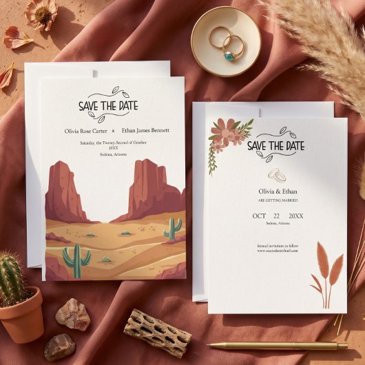 TERRACOTTA WOESTIJN BOHO BRUILOFT SAVE THE DATE