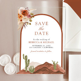 Terracotta Woestijn Cactus Trouw Save the Date Acryl Uitnodigingen