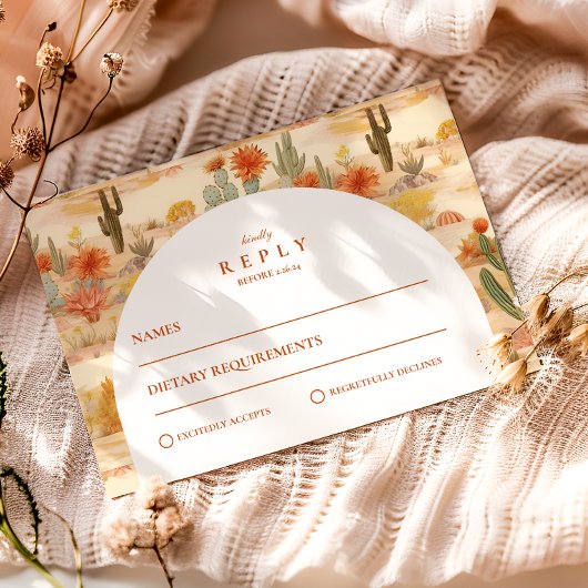 Terracotta Woestijn Romance Bruiloft RSVP Kaartje