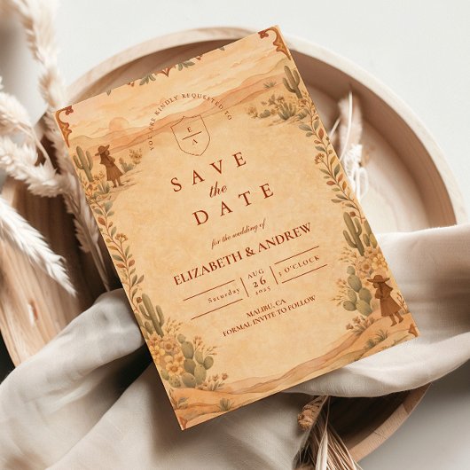 Terracotta Woestijn Westerse Bruiloft Save The Date