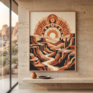 Terracotta Woestijnkloof Retro Zonneuitbarsting La Poster