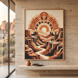 Terracotta Woestijnkloof Retro Zonneuitbarsting La Poster