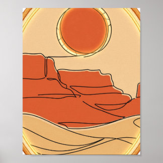 Terracotta Woestijnzon — Minimalistische Lijnkunst Poster