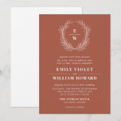 Terracotta Wreath Monogram Wedding Uitnodiging (Voorkant / Achterkant)