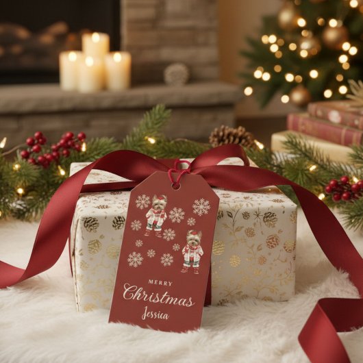 Terracotta Yorkie Kerstmis Cadeaulabel