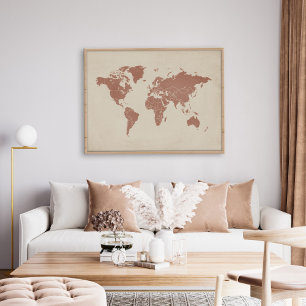 Terracotta & Zand Beige Wereldkaart Muurkunstprint Poster