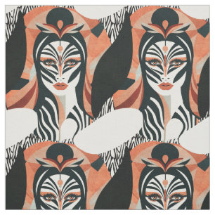 Terracotta Zebra Muse Art Deco Pattern Stof