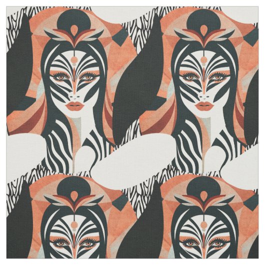 Terracotta Zebra Muse Art Deco Pattern Stof (Swatch)