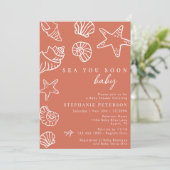 Terracotta Zee You Soon Coastal Beach Baby shower Kaart (Staand voorkant)