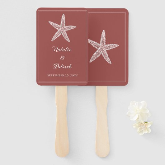 Terracotta zeester bruiloft hand fans handwaaier (Voorkant en achterkant)
