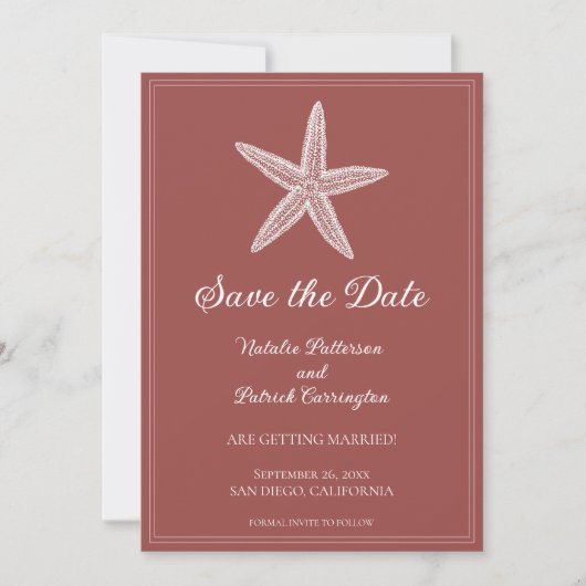 Terracotta Zeester Save the Date Uitnodiging (Voorkant)