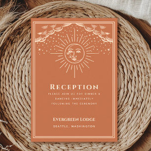 Terracotta zon en maan tarot bruiloft receptie informatiekaartje