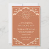 Terracotta zon en maan tarot gotische bruiloft kaart (Voorkant)