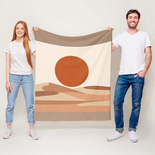 Terracotta Zon Minimalistische Boho Abstract Lands Fleece Deken (In situ)