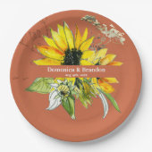 Terracotta Zonnebloem Bruiloft Papieren Bordje (Voorkant)