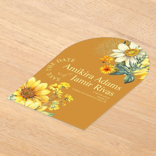 Terracotta Zonnebloemen Wildbloemen Bohemian Bruil Acryl Uitnodigingen (Laagn)