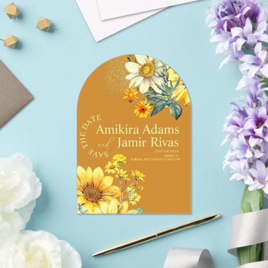 Terracotta Zonnebloemen Wildbloemen Bohemian Bruil Acryl Uitnodigingen (Insitu (Huwelijk))