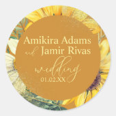 Terracotta Zonnebloemen Wildbloemen Bruiloft Ronde Sticker (Voorkant)