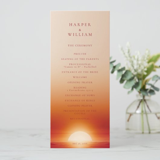 Terracotta zonsondergang huwelijksceremonie progra kaart (Staand voorkant)