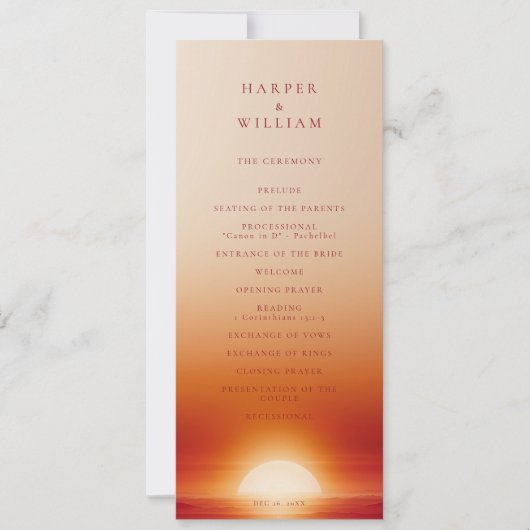 Terracotta zonsondergang huwelijksceremonie progra kaart (Voorkant)