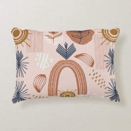 Terracotta Zonsopgang: Boho Harmony, Blush Pink Accent Kussen