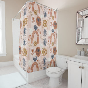 Terracotta Zonsopgang: Boho Harmony, Blush Pink Douchegordijn