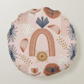 Terracotta Zonsopgang: Boho Harmony, Blush Pink Rond Kussen (Achterkant)