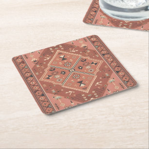 Terracotta Zuidwestelijke Tribale Geometrische Kun Kartonnen Onderzetters