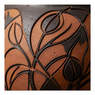 Terracotta zwart blad gesneden keramisch patroon perfect poster