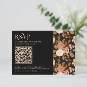 Terracotta Zwart Bloemen Herfst QR Code Bruiloft RSVP Kaartje (Staand voorkant)