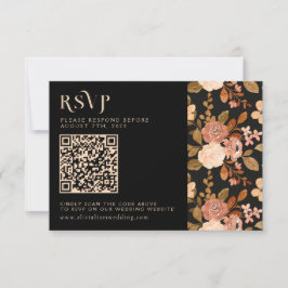 Terracotta Zwart Bloemen Herfst QR Code Bruiloft RSVP Kaartje