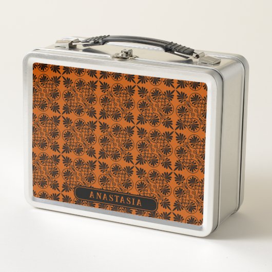 Terracotta Zwart Oudgrieks Meander Patroon (Voorkant)