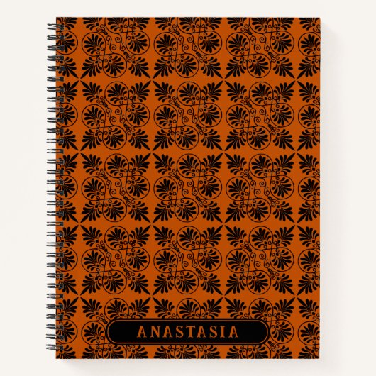 Terracotta Zwart Oudgrieks Meander Patroon Notitieboek (Voorkant)