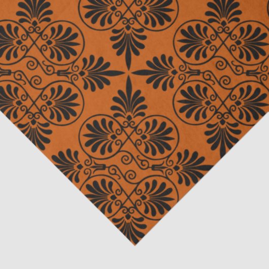 Terracotta Zwart Oudgrieks Meander Patroon Tissuepapier (Detail)