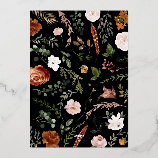 Terracotta zwarte bloemboog moderne kerstfolie folie feestdagenkaart (Achterkant)