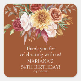 TerracottaFall Foliage Verjaardagsfeestje Favor Vierkante Sticker