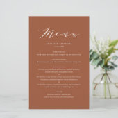 Terracottta Minimalist Script Wedding Menu Kaart (Staand voorkant)