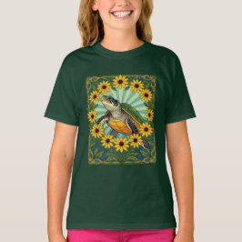 Terrapin And Black Eyed Susan Flowers Art Nouveau  T-shirt