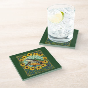Terrapin En Black Eyed Susan Bloemen Art Nouveau Glazen Onderzetter