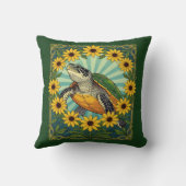 Terrapin en Black Eyed Susan Bloemen Art Nouveau Kussen (Achterkant)