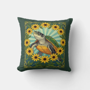 Terrapin en Black Eyed Susan Bloemen Art Nouveau Kussen