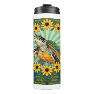 Terrapin En Black Eyed Susan Bloemen Art Nouveau Thermosbeker