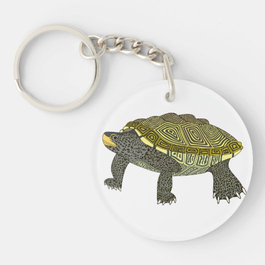 Terrapin (wit) - Cirkelvormige acrylsleutelhanger Sleutelhanger (Voorkant)