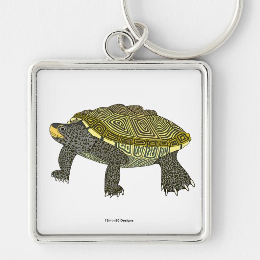 Terrapin (wit) - Square Premium Sleutelhanger (Voorkant)