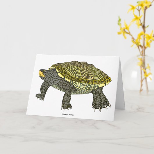 Terrapin (wit) - Wenskaart Kaart (Gele Bloem)